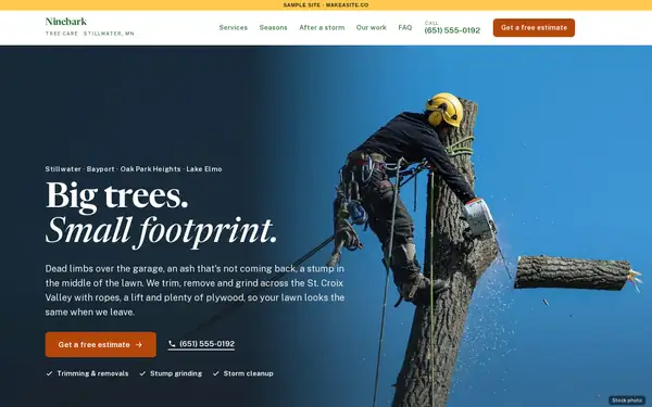 Preview of the sample tree service site