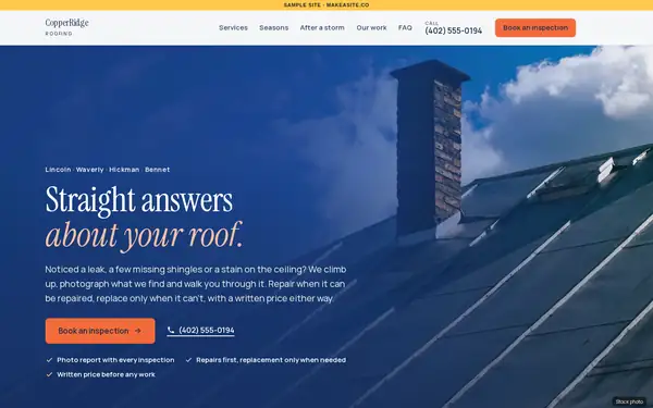 Preview of the sample roofing site