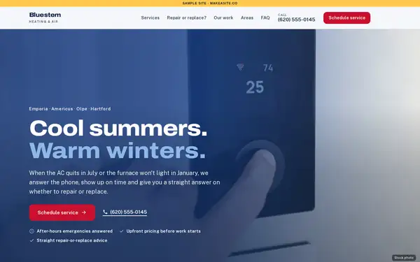 Preview of the sample HVAC site