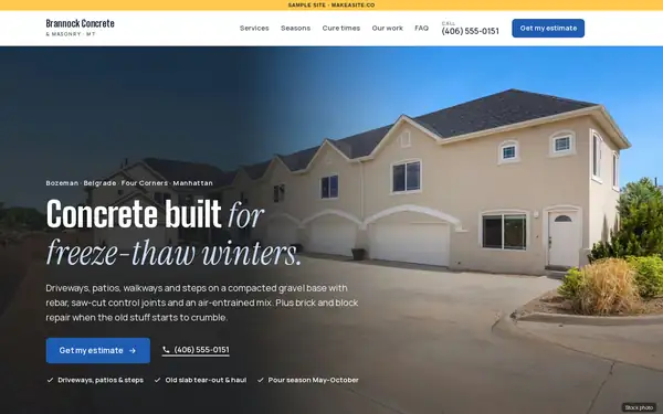 Preview of the sample concrete & masonry site