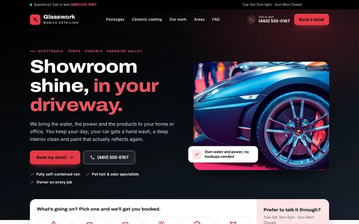Preview of the sample auto detailing site