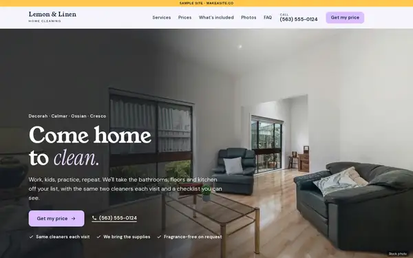 Preview of the sample house cleaning site