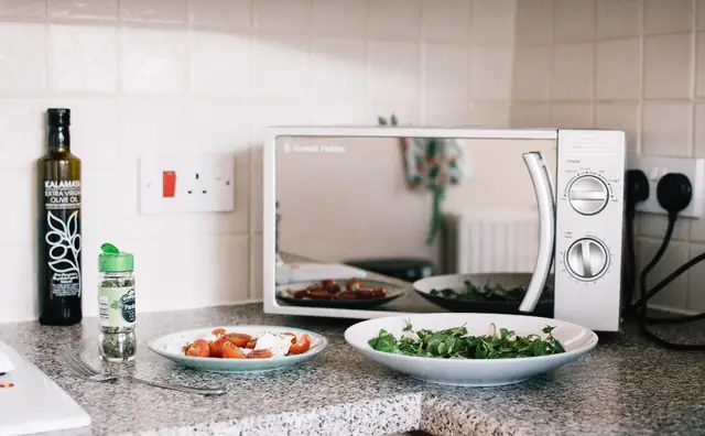 Countertop microwave on a kitchen counter