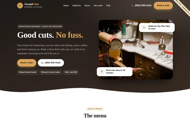 Preview of the Sample barbershop & salon site
