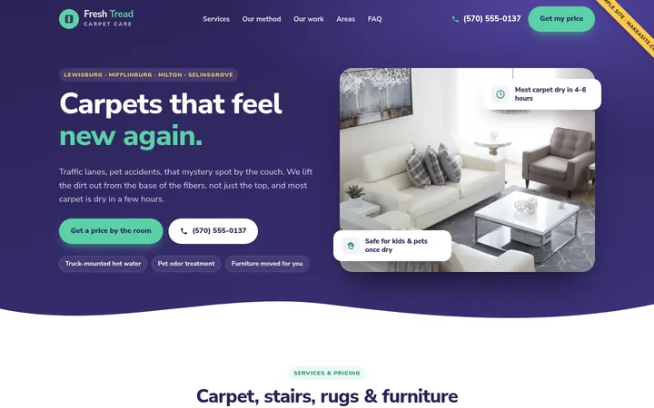 Preview of the Sample carpet cleaning site