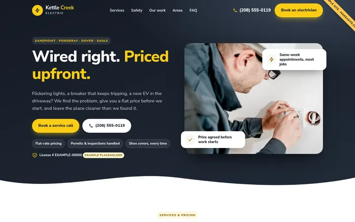 Preview of the Sample electrician site