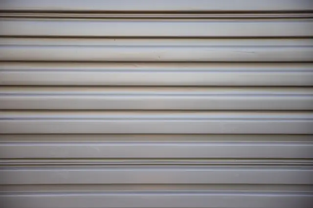 Close-up of a ribbed steel roll-up door