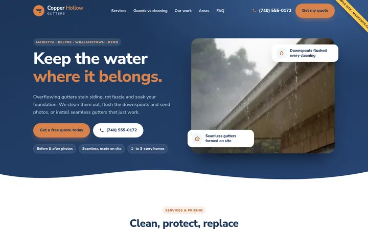 Preview of the Sample gutter company site