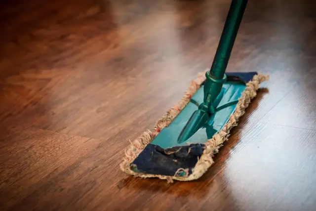 Mop cleaning a hardwood floor