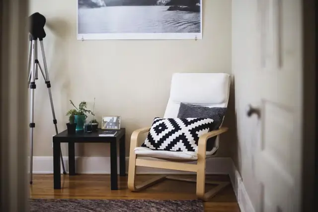 Reading corner with a chair and side table