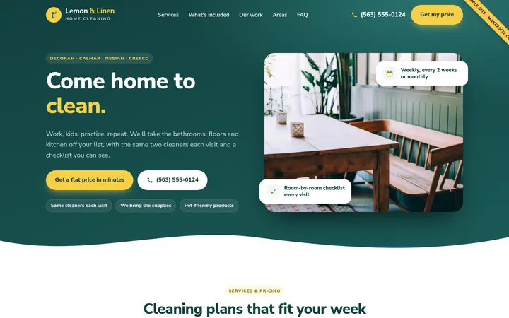 Preview of the Sample house cleaning site