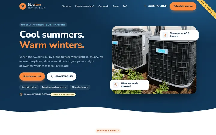 Preview of the Sample HVAC site