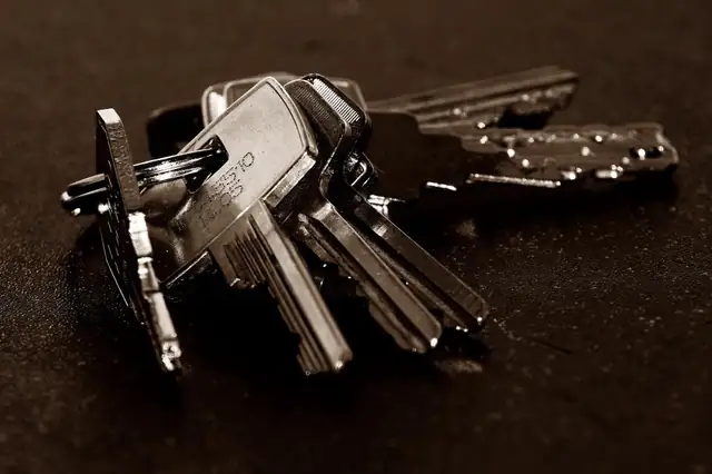 Bunch of keys on a dark table