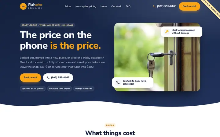 Preview of the Sample locksmith site