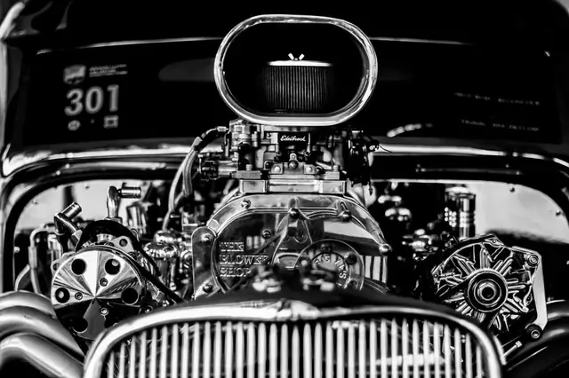 Chrome engine bay of a classic car