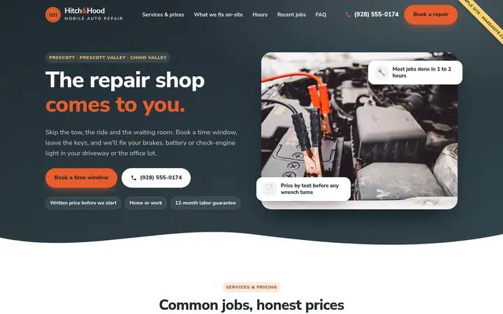 Preview of the Sample mobile mechanic site