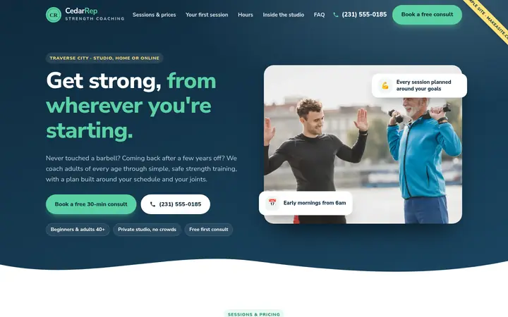 Preview of the Sample personal trainer site