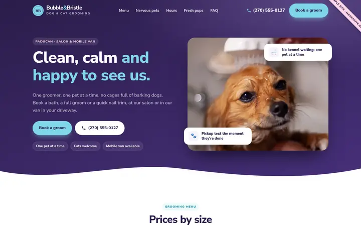 Preview of the Sample pet grooming site