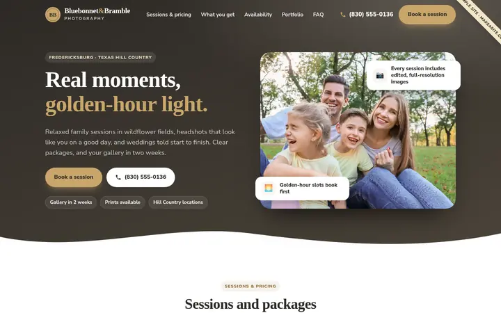 Preview of the Sample photographer site