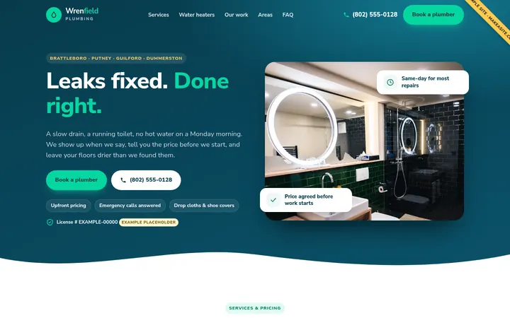 Preview of the Sample plumber site