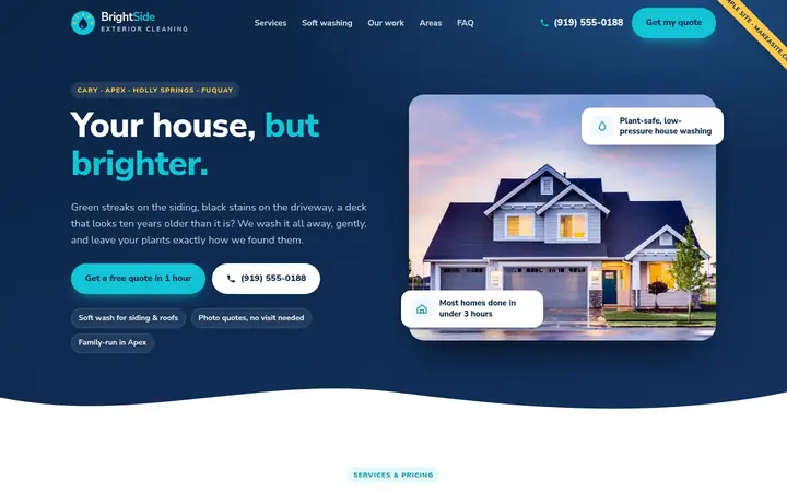 Preview of the BrightSide Exterior Cleaning sample site